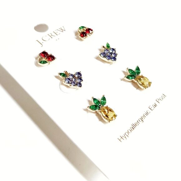 J. Crew Crystal Fruit Studs Set-of-Three/NWT - Picture 2 of 9